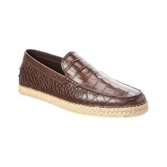 Tod’S Croc-Embossed Leather Loafer, Brown - Picture 1 of 5